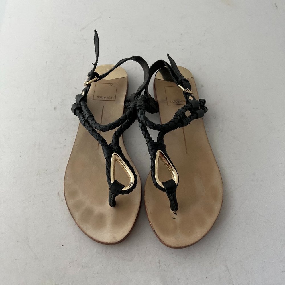 Dolce Vita Dixin Flat Thong T-Strap Sandals Leather Black